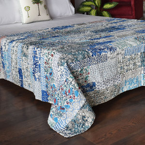 Indian Handcrafted Cotton Kantha Twin Quilt <b>Throw</b> 150x220 cm Hand Block Printed Hand Embroidered Bedspread Boho Home Bedding Set - Product Image 6