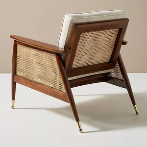 Modern <b>Wooden</b> Leather Accent Chair Cushioned <b>Armchair</b> Side Chair Lounge Seat for Living Room Outdoor Villa Hotel Courtyard - Product Image 3