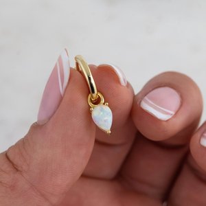 <b>Opal</b> Huggie Hoop <b>Earrings</b> 925 Sterling Silver 14K Gold Plated Dangle Drop Teardrop Charm <b>Earrings</b> Gift For Her - Product Image 5