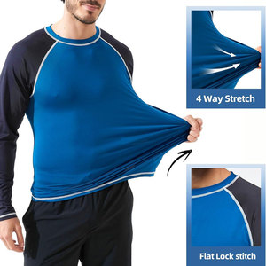เสื้อรัดรูปแขนยาวสำหรับผู้ชาย สีน้ำเงิน-ดำ ผ้ายืดสแปนเด็กซ์ โพลีเอสเตอร์ แห้งเร็ว เย็บตะเข็บแบบแบน ยืดได้ 4 ทิศทาง เหมาะสำหรับออกกำลังกาย - Product Image 1