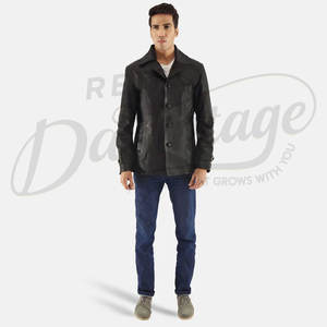 Blazer en cuir véritable noir pour homme, coupe classique ajustée, veste en cuir décontractée pour affaires, élégante, en peau de mouton souple - Product Image 3