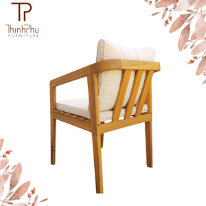Wood Garden <b>Chair</b> With White Cushion Solid Back Design Outdoor Patio Furniture - Product Image 3
