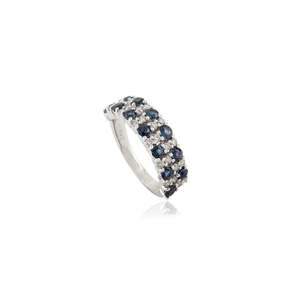 18K Gold Natural Cluster Sapphire and <b>Diamond</b> Half Eternity Wedding Band for Women - Product Image 4