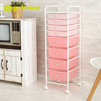 Chariot de rangement moderne rose à 8 niveaux en plastique avec roulettes pour l'organisation de la maison, la cuisine, la chambre et les vêtements