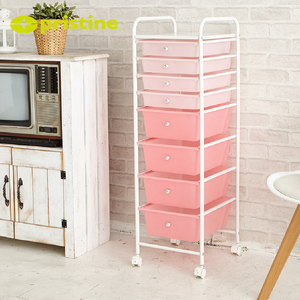 Carrito de almacenamiento de plástico rosa de 8 niveles con ruedas para la organización del hogar, uso en sala de estar y dormitorio - Product Image 6