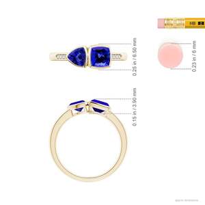 <b>Cushion</b> & Trillion Tanzanite Sagittarius Two Stone Ring Handmade Customized Fine Jewelry Wedding 14K Solid Gold - Product Image 3