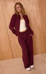 Custom Womens Burgundy Tracksuit Full Zip Jacket Jogger <b>Set</b> Cotton <b>Velvet</b> Short Casual Activewear <b>Loungewear</b> Matching Outfit <b>Set</b> - Product Image 5