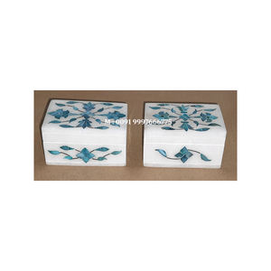 Boîte à bijoux en marbre blanc naturel avec incrustation de nacre bleue, design floral fait à la main avec surface brillante, boîte à cadeaux pour boucles d'oreilles - Product Image 4