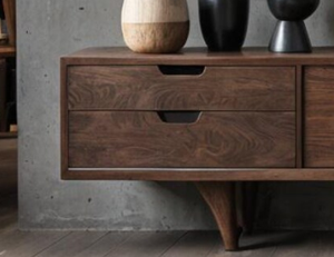 Mueble para TV de madera de nogal oscuro con asa recortada, mesa consola para almacenamiento multimedia, muebles de sala de estar, proveedor personalizado, venta al por mayor de fábrica - Product Image 2