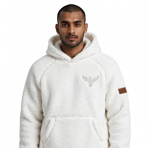 Custom Polar <b>Fleece</b> Sherpa Teddy Hoodie White Raglan Sleeve Boxy Oversized Heavyweight Winter <b>Thermal</b> Hoodie - Product Image 3