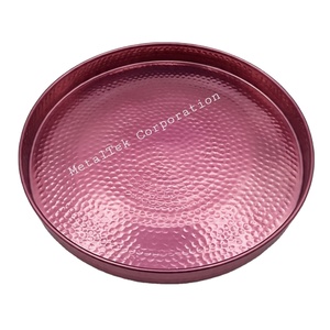 Bandeja de servicio grande hecha a mano, resistente, de acero inoxidable, con textura, diseño antiguo, rojo cereza, bandeja de Metal decorativa de Color personalizado - Product Image 1