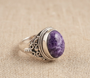 Charoite <b>Ring</b> <b>925</b> <b>Silver</b> Rose Gold & Yellow Gold Plated Vintage Oval Gemstone Statement <b>Ring</b> Handmade Jewelry for Women Men - Product Image 4