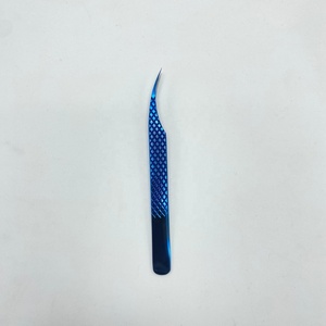 Pinzas de extensión de pestañas de acero inoxidable sostenibles japonesas profesionales 2025, volumen de fibra puntiaguda azul de Plasma, Etiqueta Privada - Product Image 6
