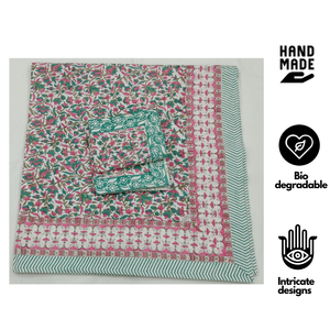 Parure de draps plats 3 pièces en coton 100% imprimé floral au bloc de couleur, 200 fils/cm², durable, doux pour la peau, non toxique, toutes saisons, pour la maison et l'hôtel - Product Image 2