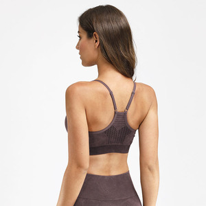 Women's Seamless Sports <b>Bra</b> Top Ribbed <b>Stretch</b> Workout <b>Bra</b> Dark Purple High Support Athletic Wear - Product Image 3