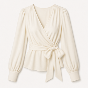 Chemisier élégant pour femme à nouer devant, manches longues, style portefeuille, décontracté, en mousseline douce, coupe ajustée et féminine - Product Image 6