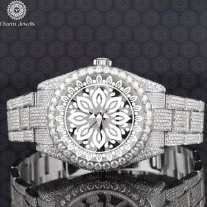 Charm Jewells Luxury Gold Men's <b>Watch</b> 42mm Diamond Encrusted Sapphire Crystal Analog Chronograph <b>Mechanical</b> Folding Clasp - Product Image 1