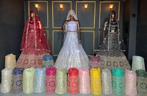 Lehenga choli ตาข่ายสวยหรูพร้อมกระจกปักลายหิน Shisha dori Work jarstone สำหรับงานแต่งงานปาร์ตี้สวมใส่20สีที่มีคุณภาพสูง - Product Image 2