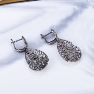 Boucles d'oreilles vintage en argent avec améthyste et design floral plaqué or 18 carats pour femme, bijoux de fête - Product Image 4