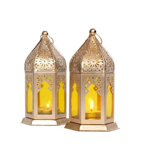 Luxury Gold Moroccan <b>Lantern</b> <b>Set</b> With Green Glass Panels Premium Decorative Metal Candle <b>Lanterns</b> For Home Decor Ramadan - Product Image 2