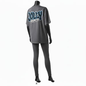 Ensemble femme haut et legging en coton polyester 220 GSM premium, gris anthracite, avec patch chenille et logo personnalisé - Product Image 5