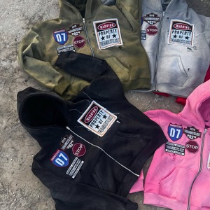 Custom Wholesale Men's 500Gsm Cotton <b>Fleece</b> <b>Zip</b> <b>Up</b> <b>Hoodie</b> Distressed Patch Embroidery <b>Fleece</b> Sweatshirt Autumn Winter Streetwear - Product Image 3