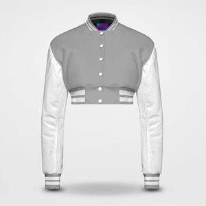 Custom Made Wholesale Cropped Varsity <b>Jacket</b> for <b>Women</b> Genuine Leather & Wool Embroidery College Style Crop Coat - Product Image 4
