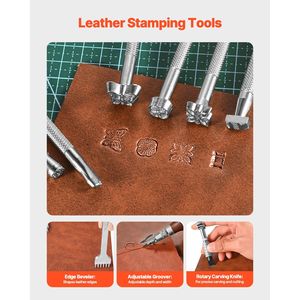 Kit di Utensili per Lavorazione Pelle 59 Pezzi, Strumenti per Artigianato in Pelle, Borsa Portatile in Tela per Incisione, Punzonatura, Cucitura, Stampa e Levigatura - Product Image 6