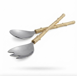 Ensemble élégant de cuillères et fourchettes de service en acier inoxydable avec poignée dorée en forme de nœud, pour mariage, traiteur, vaisselle de fête - Product Image 3