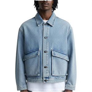 Men's Light Blue Denim <b>Jacket</b> With Turn-down Collar And Button Closure Casual Style Washed Cotton Material Regular Fit - Product Image 6