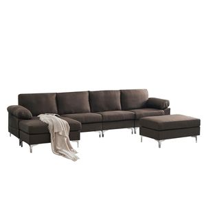 Sofá Modular de Lino Marrón para Sala de Estar - Product Image 2