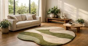 Modern Abstract Regular Hand Tufted Wool Anti-Slip Medium Pile 10-14mm Thickness Cotton Canvas Backing Area Rug Soft Green - Product Image 3