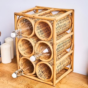 Luxury countertop storage for wine bottles high quality <b>rattan</b> bottle display cabinet crafted by hand - Product Image 1