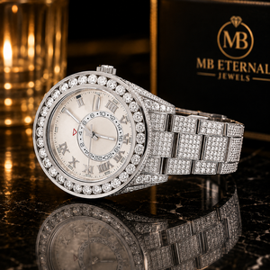 Reloj de Cuarzo Redondo con Incrustaciones de Diamantes MB ETERNAL JEWELS, 38 mm, Cristal de Zafiro, Números Romanos, Analógico, Reloj de Lujo para Mujer - Product Image 1