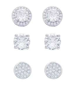 Set di orecchini a bottone in argento placcato tondo, aureola, zirconi da donna, 6 pezzi | Macacy's - Product Image 1