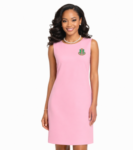 Vestido maxi ajustado sin mangas rosa de punto liso estilo sirena casual para primavera/otoño con logo frontal Sorority para DST phi beta chi eta delta - Product Image 1