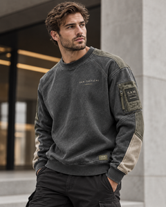SAM TACTICAL Herren Rundhals-Sweatshirt Raglan-Ärmel Gewaschene Baumwolle French Terry Pullover Lässiger Herbststil Günstiger Preis - Product Image 1