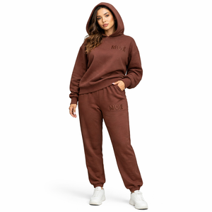 Ensemble sweat à capuche en polaire surdimensionné et pantalon large pour femme, logo en relief, coupe décontractée, vêtements de rue décontractés, fabrication - Product Image 1