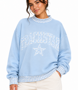 Sudadera de cuello alto para mujer, personalizada de fábrica, con apliques de letras, manga larga, diseño de lunares en contraste, estilo oversize. - Product Image 1