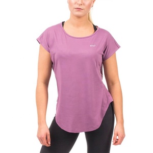 T-shirt MAGI pour femme, violet, à manches courtes, col rond, séchage rapide, coupe classique, tricoté, couleur unie, haut décontracté - Product Image 1