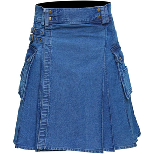 Kilt utilitaire robuste en jean de coton pour homme, avec surpiqûres renforcées et fermeture à bouton-pression réglable, nouveau modèle 2026 - Product Image 6