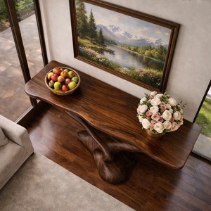 Handcrafted solid wood console <b>table</b> Modern living room entrance <b>table</b> Curved wood console <b>table</b> - Product Image 3