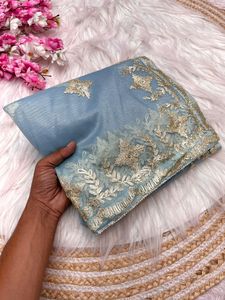 Sari de Tela Suave con Diseño Exclusivo, Blusa Elegante, Estilo Étnico Moderno, Última Tendencia India, Ropa Modesta para Fiestas - Product Image 4