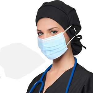 Drain Sports DS-SC-1607 Black Polyester/Cotton Surgical <b>Scrub</b> <b>Cap</b> Satin Finish Needle Detection Button Tie-Back Closure Hospital - Product Image 1