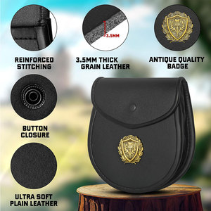 Sporran en cuir vegan fait main sur mesure pour homme avec badge et sangle à chaîne, tenue écossaise - Product Image 3