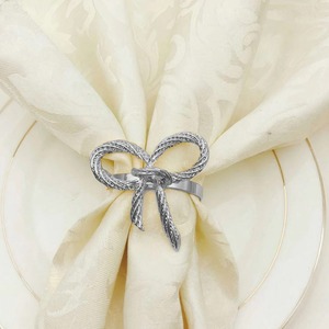 Metallic Silver Ribbon <b>Bow</b> Napkin <b>Holder</b> Elegant Tableware Decorative Shiny Silver <b>Bow</b> Napkin Ring - Product Image 4