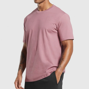 T-shirt rose à manches courtes et col rond pour homme, coupe classique, style jersey décontracté, 100 % coton respirant, couleur unie - Product Image 1