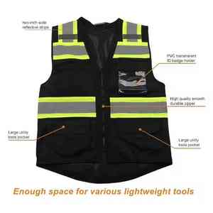 100% Polyester Knitted and Mesh Comfortable Safety <b>Vest</b> Workwear <b>Black</b> Safety <b>Vest</b> Wholesale High Reflective Safety <b>Vest</b> - Product Image 3