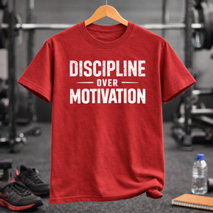 T-shirt de sport personnalisé pour la salle de sport, motif « Discipline au-dessus de la motivation », unisexe, en coton, pour l'entraînement, vente en gros OEM - Product Image 4