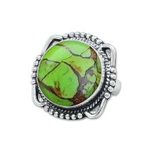 Simple Design Natural Green Copper <b>Turquoise</b> Cabochon Gemstone Handmade Parties Mix Cut Top Grade 925 Sterling Silver <b>Ring</b> - Product Image 2